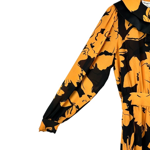 Vintage Albert Nipon Dress Executive Womens 10 Orange Black Secretary Bow 1980s - Picture 6 of 12